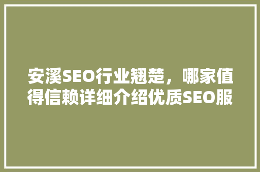 安溪SEO行业翘楚，哪家值得信赖详细介绍优质SEO服务商