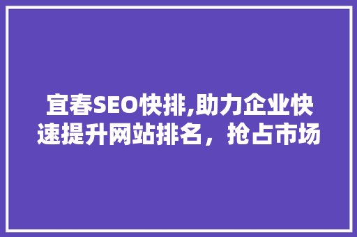 宜春SEO快排,助力企业快速提升网站排名，抢占市场先机