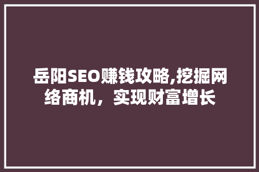 岳阳SEO赚钱攻略,挖掘网络商机，实现财富增长