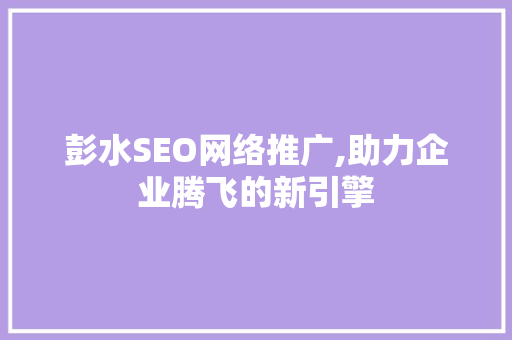 彭水SEO网络推广,助力企业腾飞的新引擎