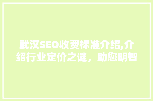 武汉SEO收费标准介绍,介绍行业定价之谜，助您明智选择服务