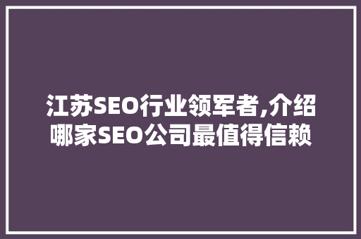 江苏SEO行业领军者,介绍哪家SEO公司最值得信赖