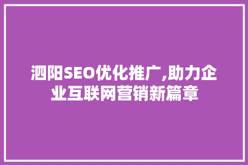 泗阳SEO优化推广,助力企业互联网营销新篇章