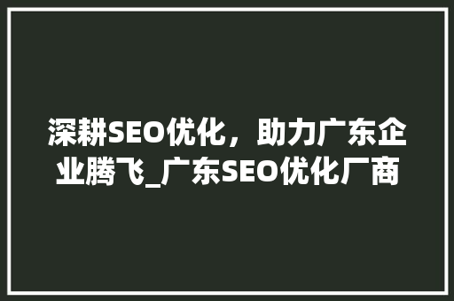 深耕SEO优化，助力广东企业腾飞_广东SEO优化厂商引领行业潮流