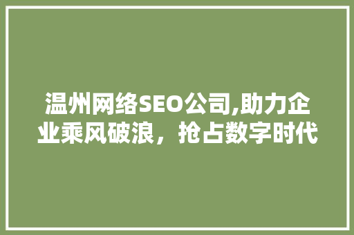 温州网络SEO公司,助力企业乘风破浪，抢占数字时代先机