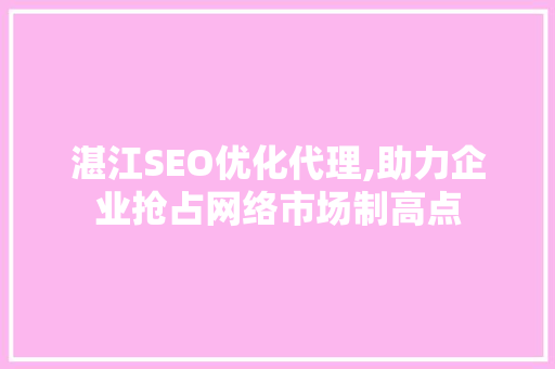湛江SEO优化代理,助力企业抢占网络市场制高点