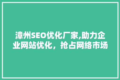 漳州SEO优化厂家,助力企业网站优化，抢占网络市场先机