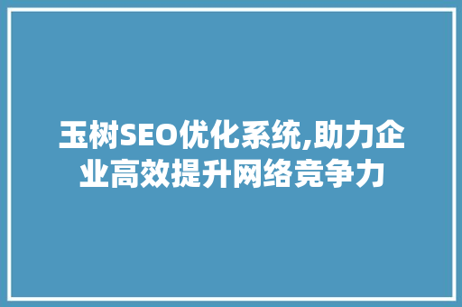 玉树SEO优化系统,助力企业高效提升网络竞争力