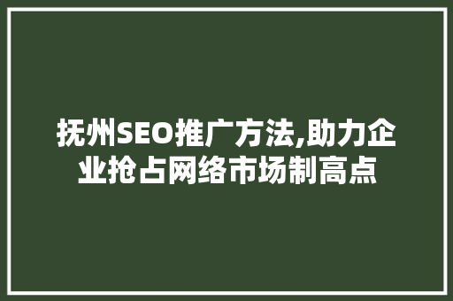 抚州SEO推广方法,助力企业抢占网络市场制高点