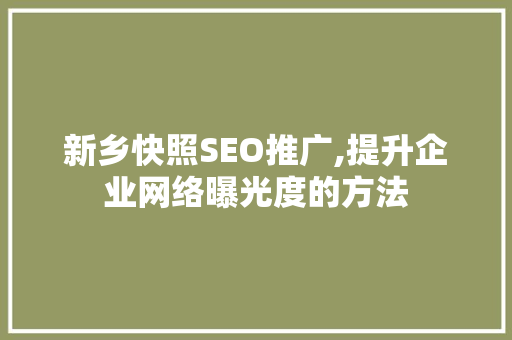 新乡快照SEO推广,提升企业网络曝光度的方法