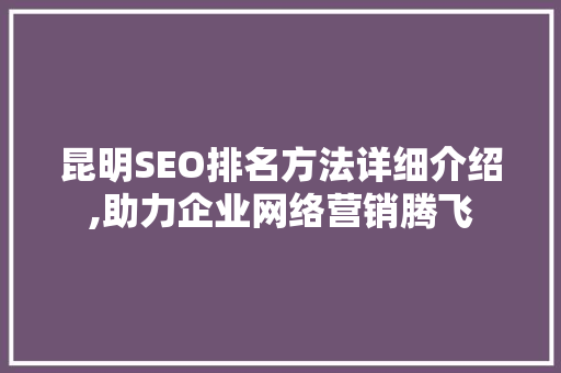 昆明SEO排名方法详细介绍,助力企业网络营销腾飞