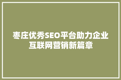 枣庄优秀SEO平台助力企业互联网营销新篇章