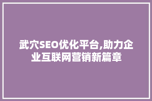 武穴SEO优化平台,助力企业互联网营销新篇章