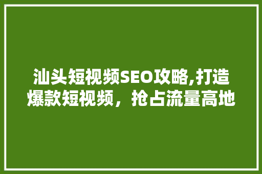 汕头短视频SEO攻略,打造爆款短视频，抢占流量高地