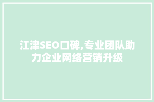 江津SEO口碑,专业团队助力企业网络营销升级