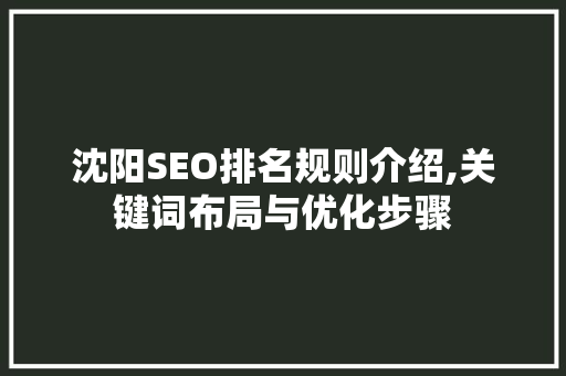 沈阳SEO排名规则介绍,关键词布局与优化步骤