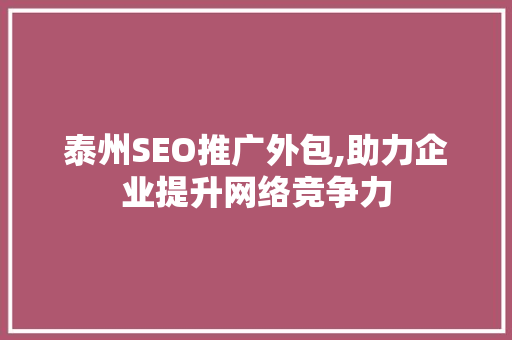 泰州SEO推广外包,助力企业提升网络竞争力
