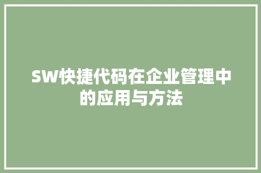 SW快捷代码在企业管理中的应用与方法