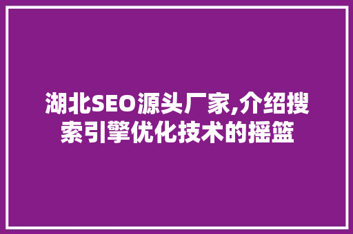 湖北SEO源头厂家,介绍搜索引擎优化技术的摇篮