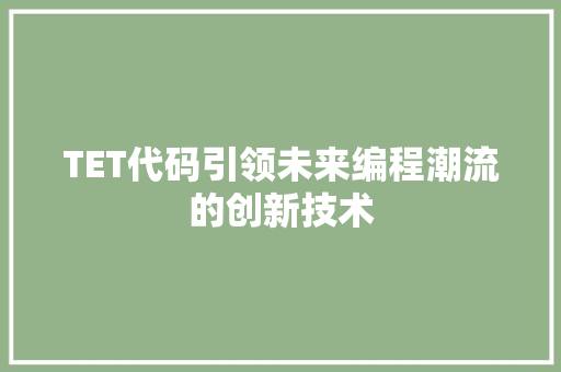TET代码引领未来编程潮流的创新技术