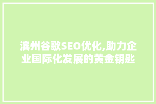 滨州谷歌SEO优化,助力企业国际化发展的黄金钥匙