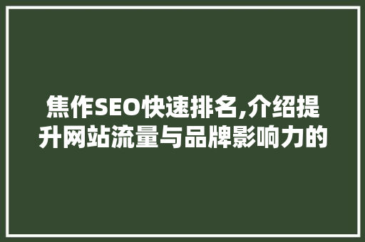 焦作SEO快速排名,介绍提升网站流量与品牌影响力的方法