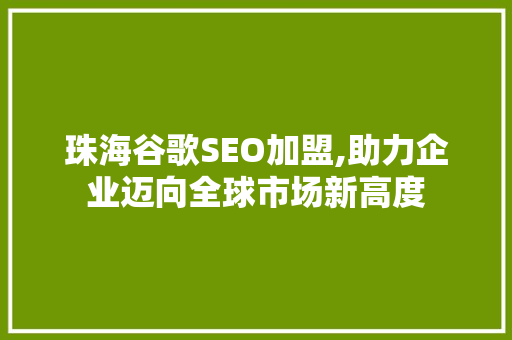 珠海谷歌SEO加盟,助力企业迈向全球市场新高度