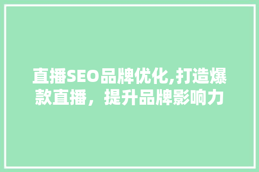 直播SEO品牌优化,打造爆款直播，提升品牌影响力