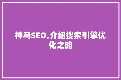 神马SEO,介绍搜索引擎优化之路