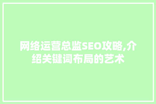 网络运营总监SEO攻略,介绍关键词布局的艺术