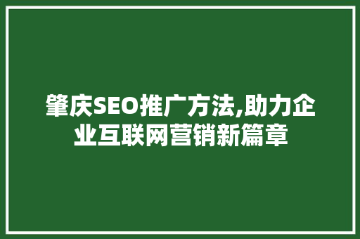 肇庆SEO推广方法,助力企业互联网营销新篇章