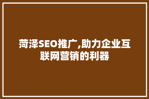 菏泽SEO推广,助力企业互联网营销的利器
