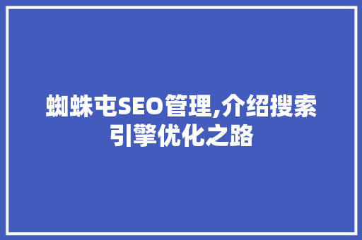 蜘蛛屯SEO管理,介绍搜索引擎优化之路
