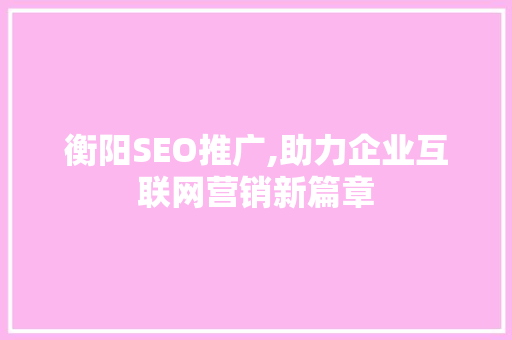 衡阳SEO推广,助力企业互联网营销新篇章