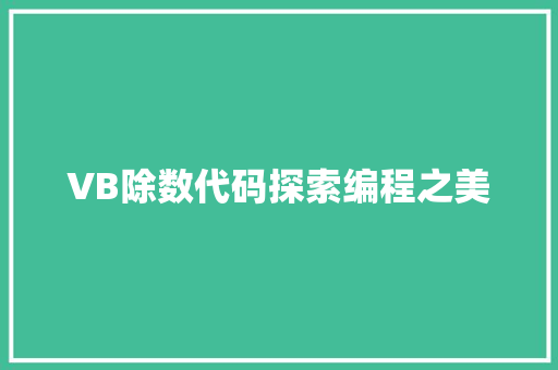 VB除数代码探索编程之美