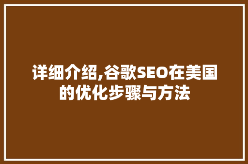 详细介绍,谷歌SEO在美国的优化步骤与方法