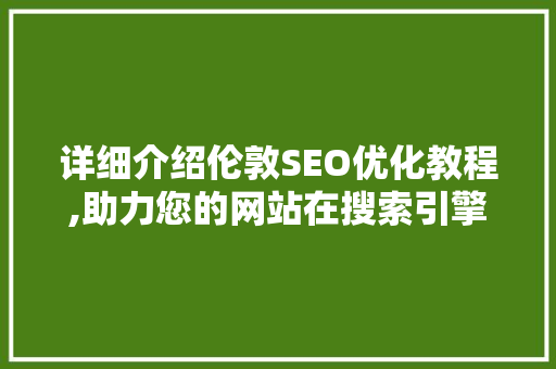 详细介绍伦敦SEO优化教程,助力您的网站在搜索引擎中脱颖而出