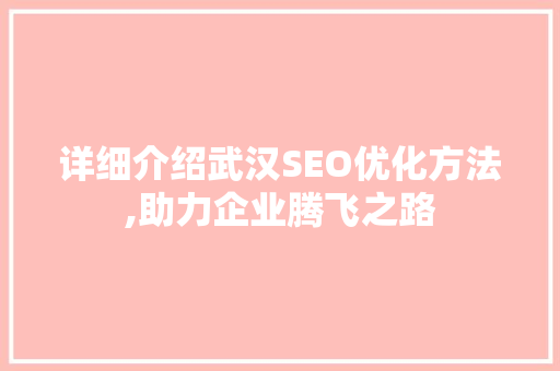 详细介绍武汉SEO优化方法,助力企业腾飞之路