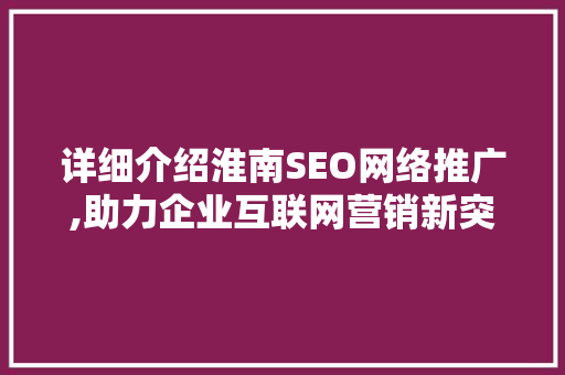 详细介绍淮南SEO网络推广,助力企业互联网营销新突破