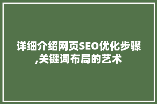详细介绍网页SEO优化步骤,关键词布局的艺术