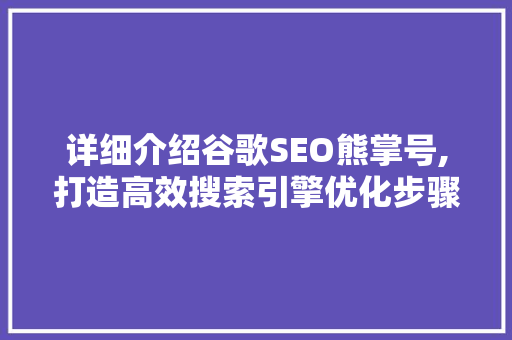 详细介绍谷歌SEO熊掌号,打造高效搜索引擎优化步骤