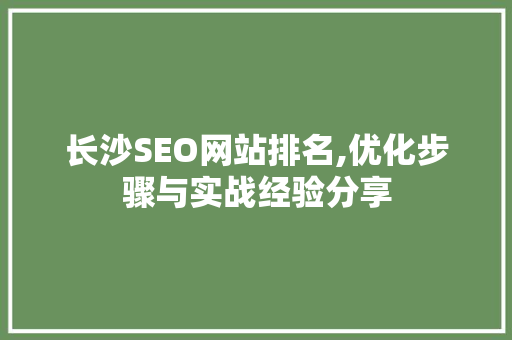 长沙SEO网站排名,优化步骤与实战经验分享