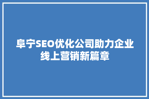 阜宁SEO优化公司助力企业线上营销新篇章