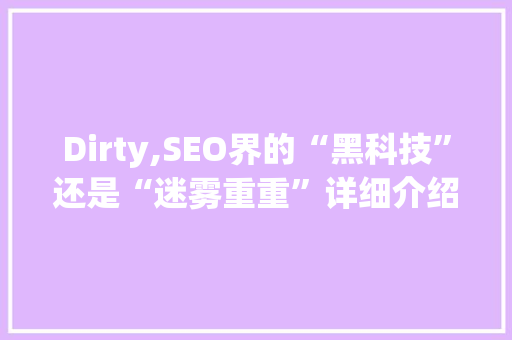 Dirty,SEO界的“黑科技”还是“迷雾重重”详细介绍其真实面目