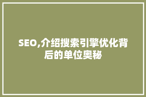 SEO,介绍搜索引擎优化背后的单位奥秘