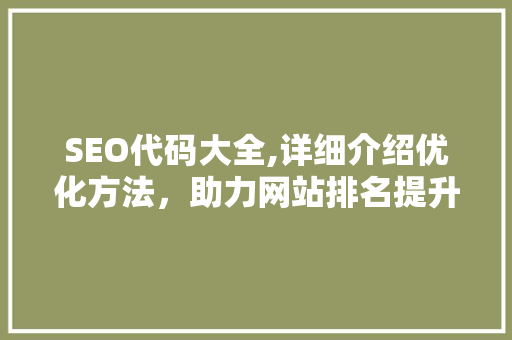 SEO代码大全,详细介绍优化方法，助力网站排名提升