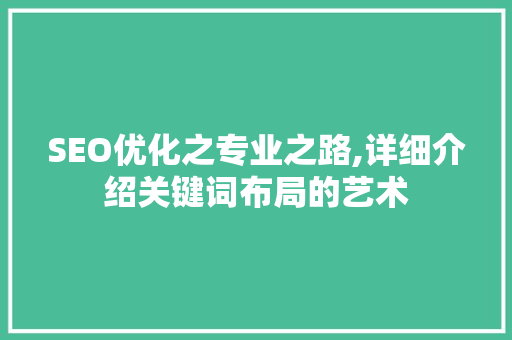 SEO优化之专业之路,详细介绍关键词布局的艺术