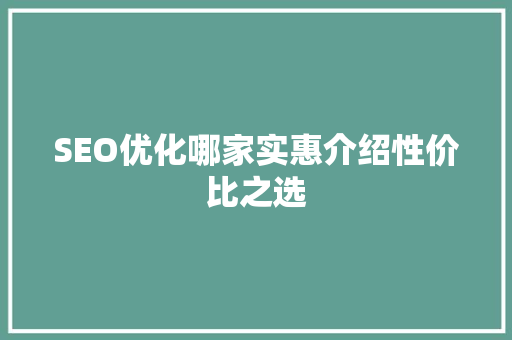 SEO优化哪家实惠介绍性价比之选
