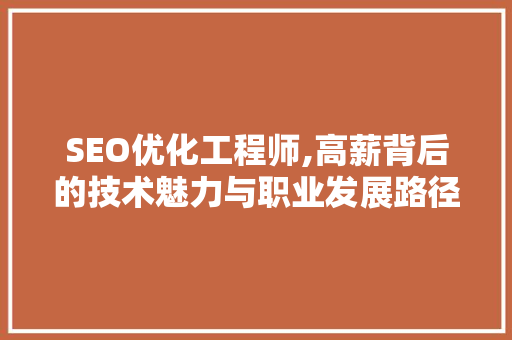 SEO优化工程师,高薪背后的技术魅力与职业发展路径