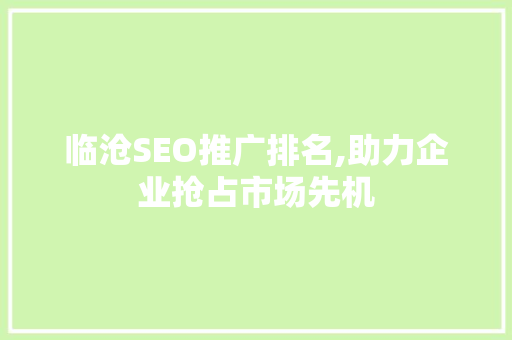 临沧SEO推广排名,助力企业抢占市场先机